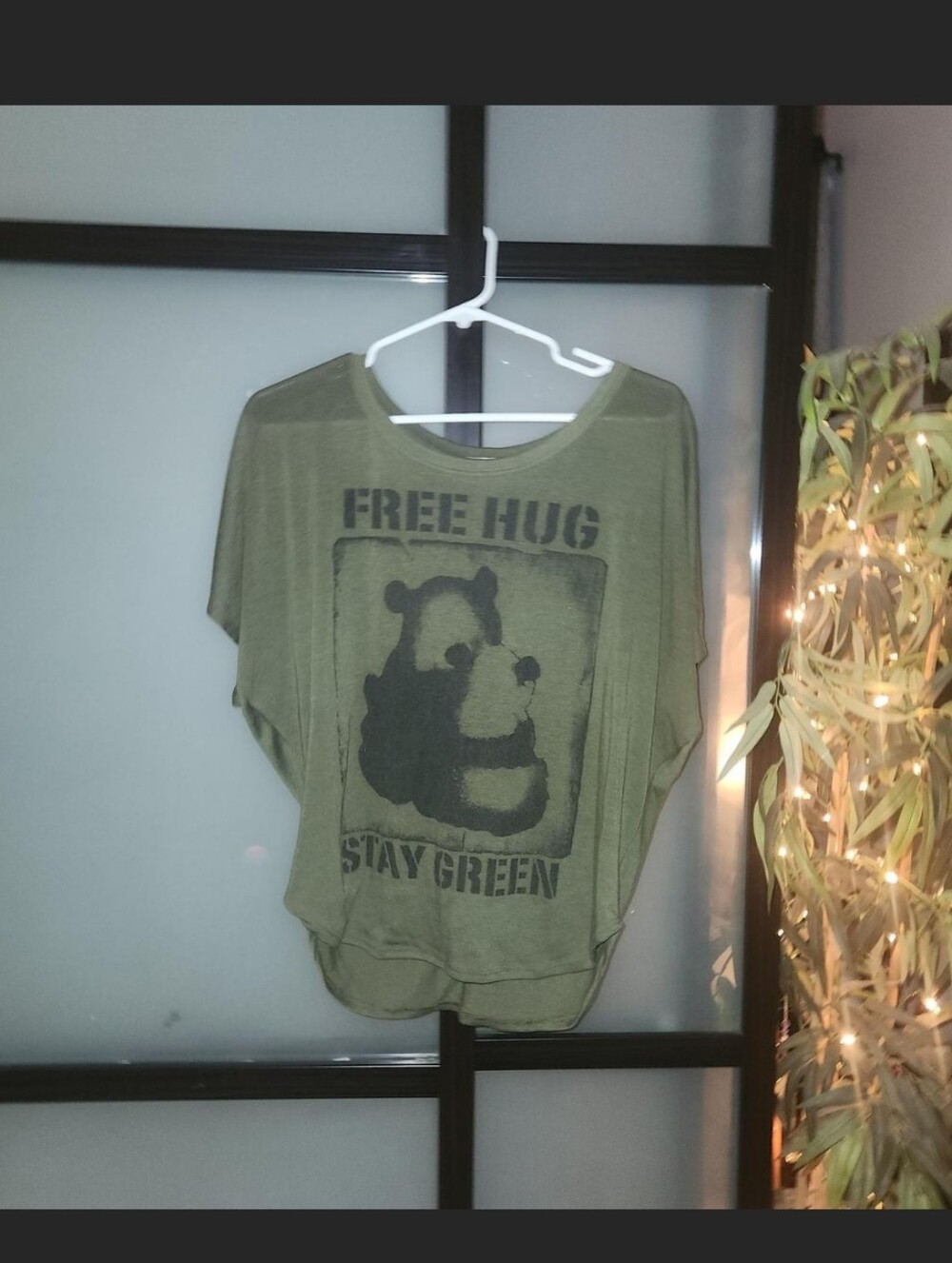 Olive Green Graphic Tee - Free Hug Stay Green